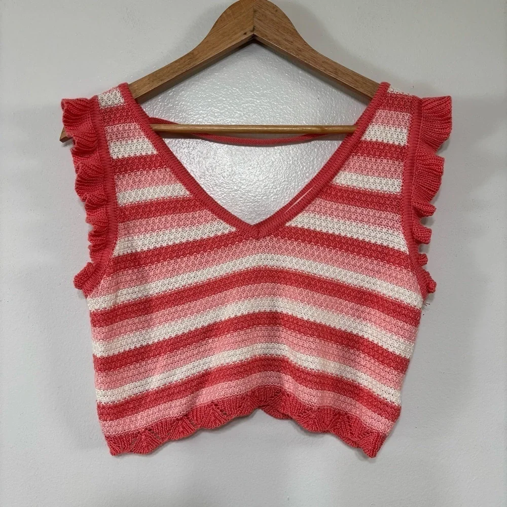 Steve Madden JR. Madden NYC Striped Coral and White Crochet Skirt Set M/L